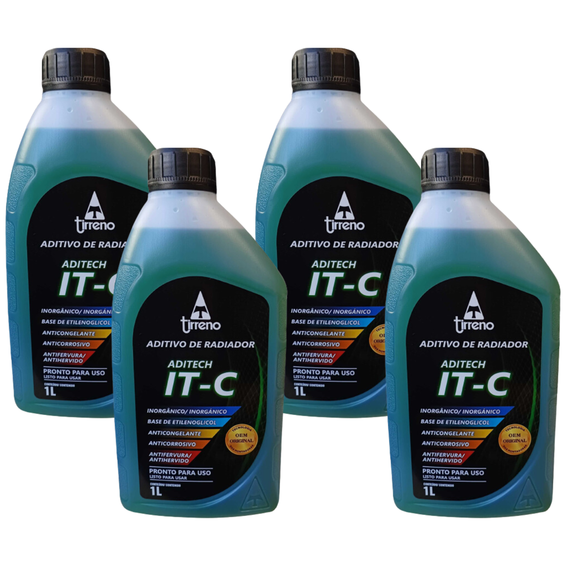 Kit 4 Litros Aditivo Radiador Pronto Para Uso Tirreno Inorgânico IT-C Verde Veículos até anos 90 - (1)