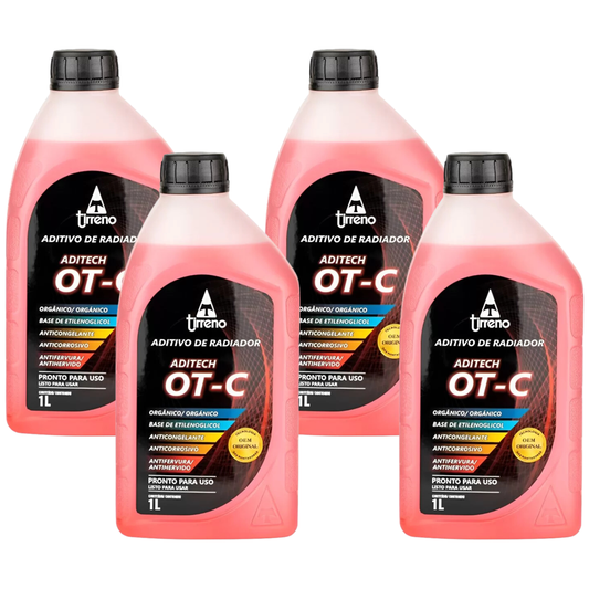 Kit 4 Litros Aditivo Radiador Pronto Para Uso Tirreno Orgânico OT-C Laranja - (1)