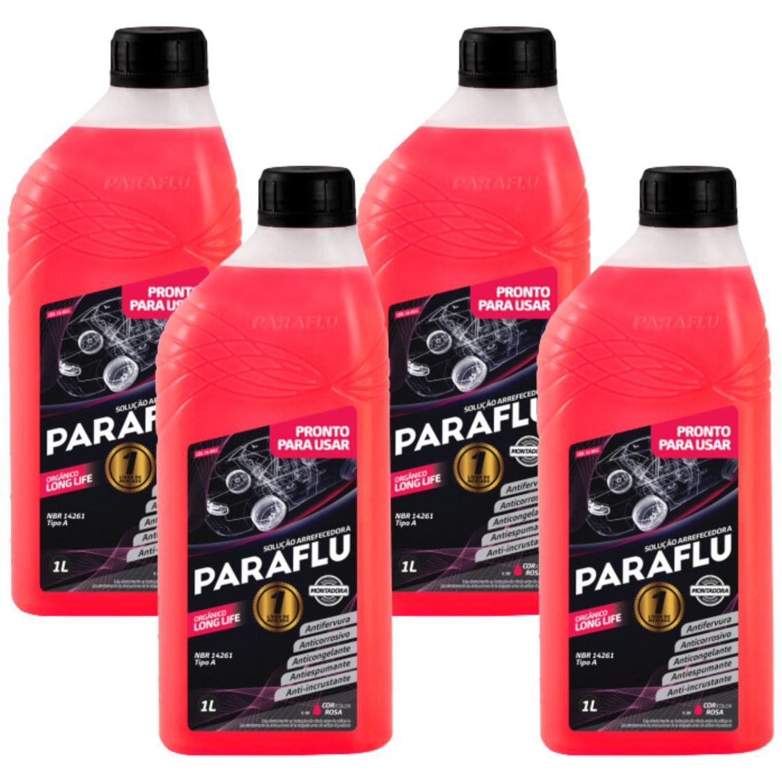 Kit 4 Litros Aditivo Radiador Pronto Para Uso Paraflu Montadora Orgânico Rosa - (1)