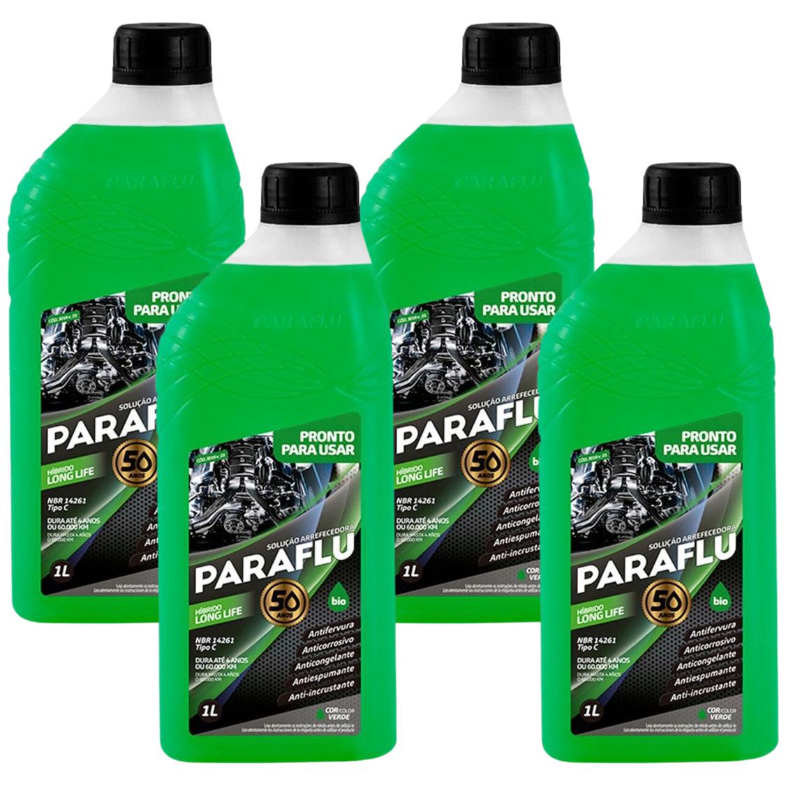Kit 4 Litros Aditivo Radiador Pronto Para Uso Paraflu Bio Híbrido Verde - (1)