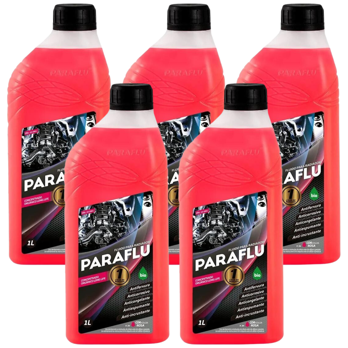 Kit 5 Litros Aditivo Radiador Concentrado Paraflu Bio Orgânico Rosa - (1)