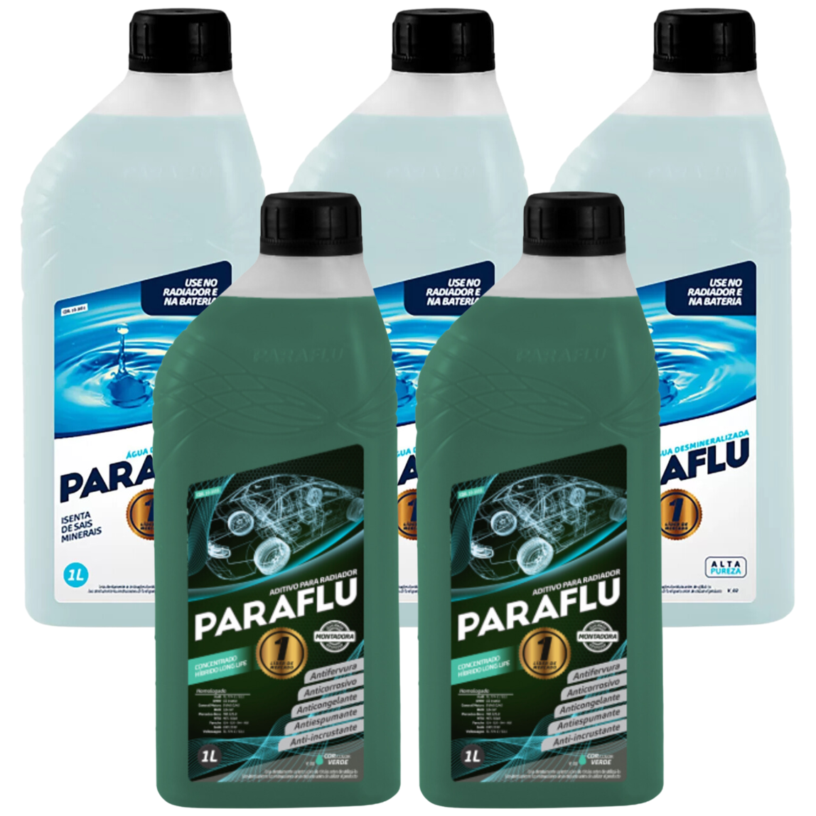 Kit 5 Litros com 2L Aditivo Radiador Verde + 3L Água - (1)