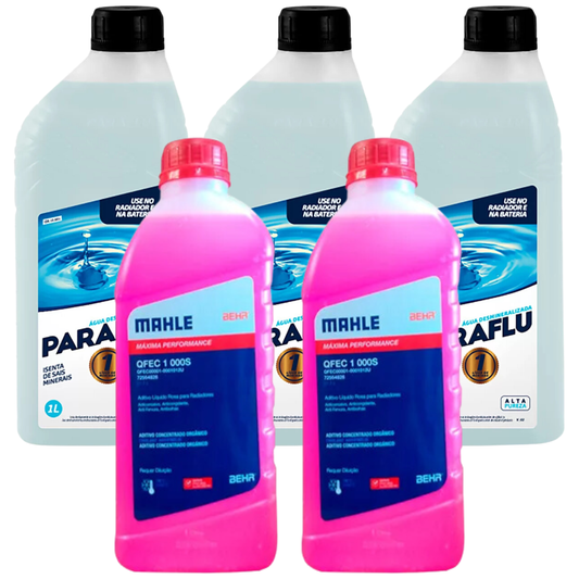 Kit 5 Litros com 2L Aditivo Radiador Rosa Mahle + 3L Água - (1)