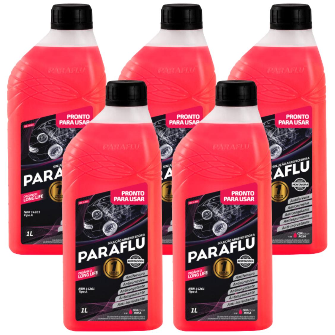 Kit 5 Litros Aditivo Radiador Pronto Para Uso Paraflu Montadora Orgânico Rosa - (1)