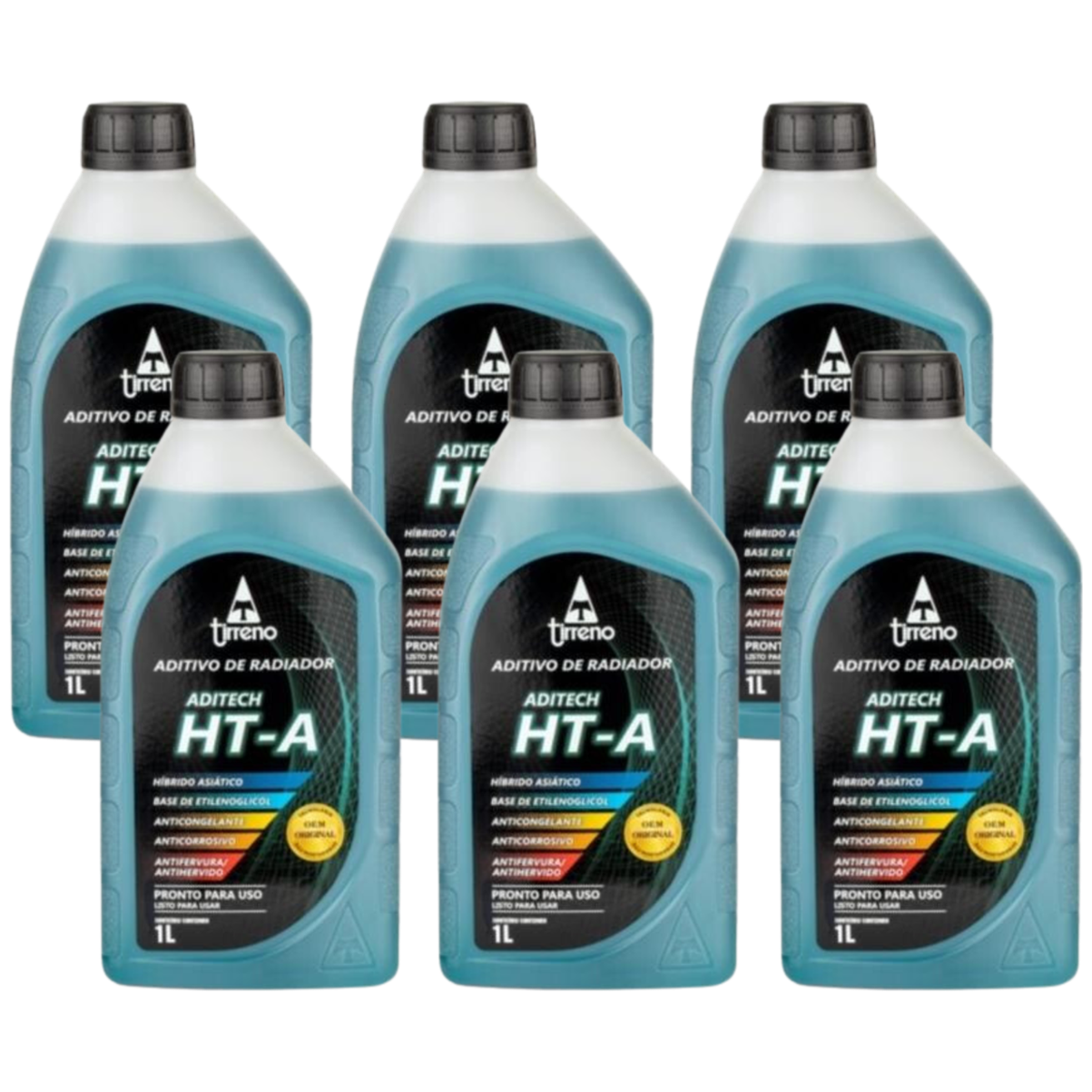 Kit 6 Litros Aditivo Radiador Pronto Para Uso Tirreno Ht-a Híbrido Asiático Azul - (1)