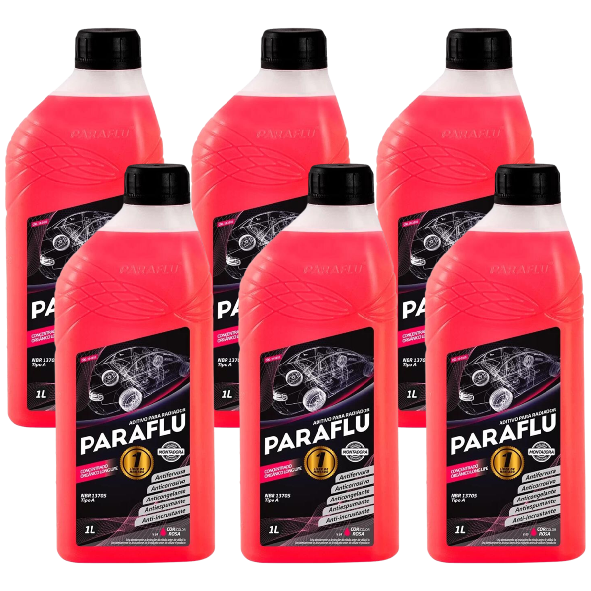 Kit 6 Litros Aditivo Radiador Concentrado Paraflu Organico Rosa - (1)