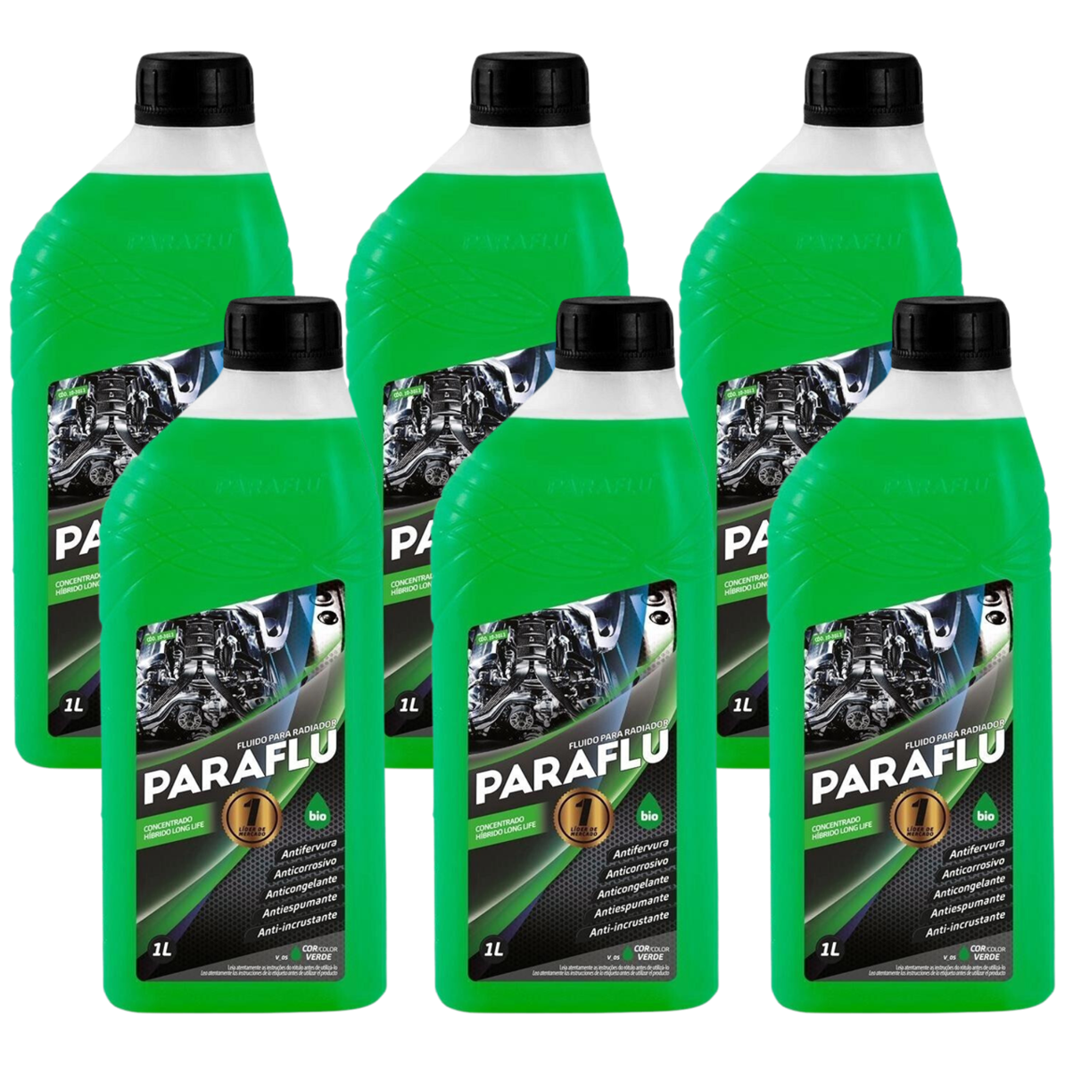 Kit 6 Litros Aditivo Radiador Concentrado Paraflu Bio Híbrido Verde - (1)