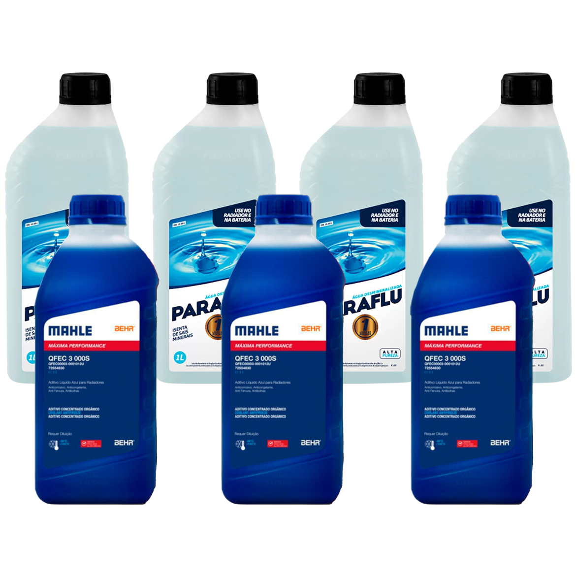 Kit 7 Litros com 3L Aditivo Radiador Azul Mahle + 4L Água - (1)