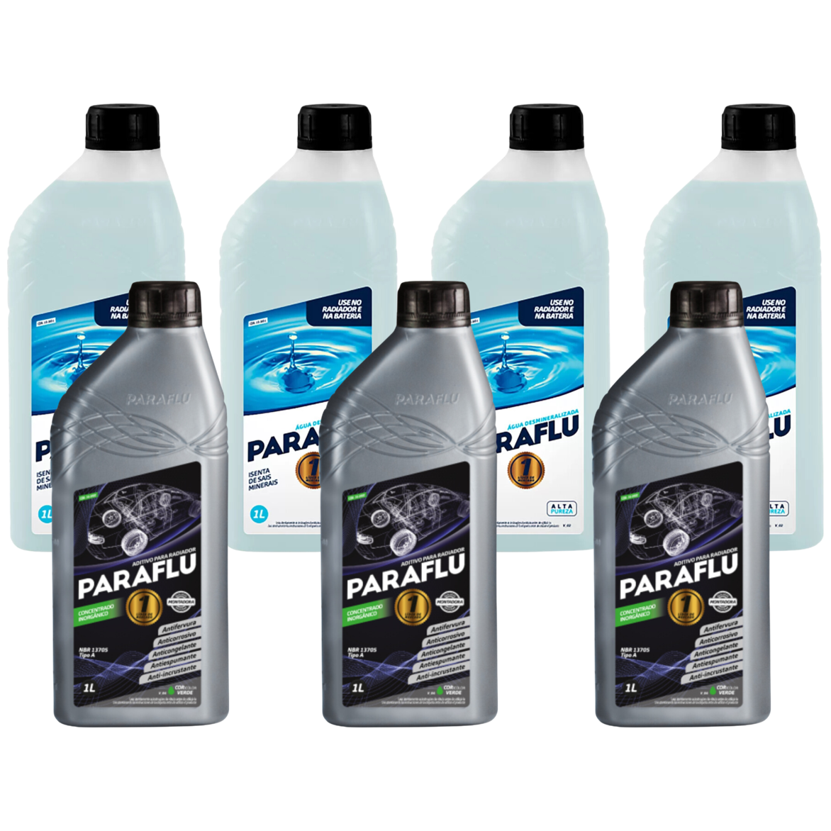 Kit 7 Litros com 3L Aditivo Radiador Verde + 4L Água - (1)