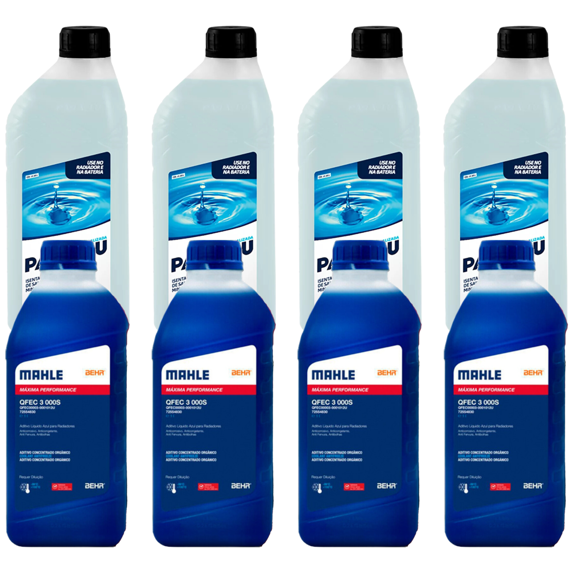 Kit 8 Litros com 4L Aditivo Radiador Azul Mahle + 4L Água - (1)