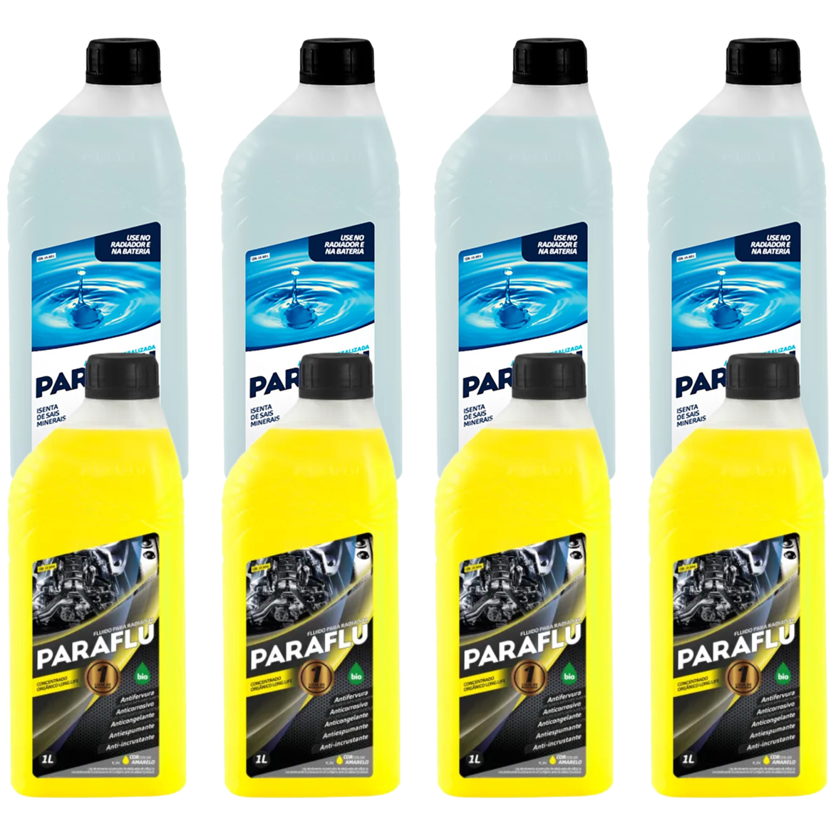 Kit 8 Litros com 4L Aditivo Radiador Amarelo + 4L Água - (1)