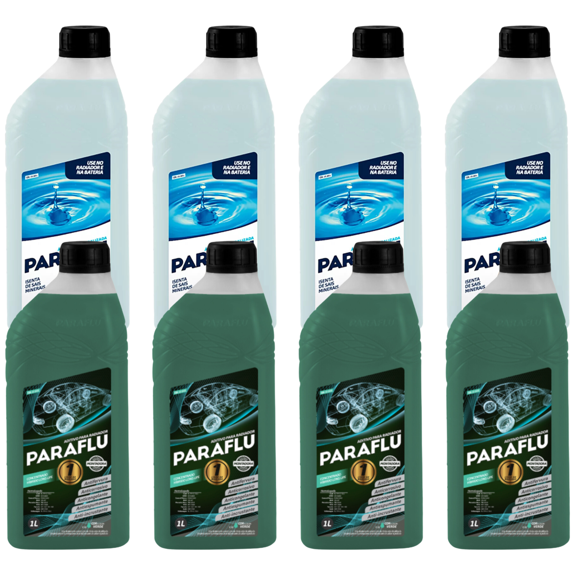 Kit 8 Litros com 4L Aditivo Radiador Verde + 4L Água - (1)