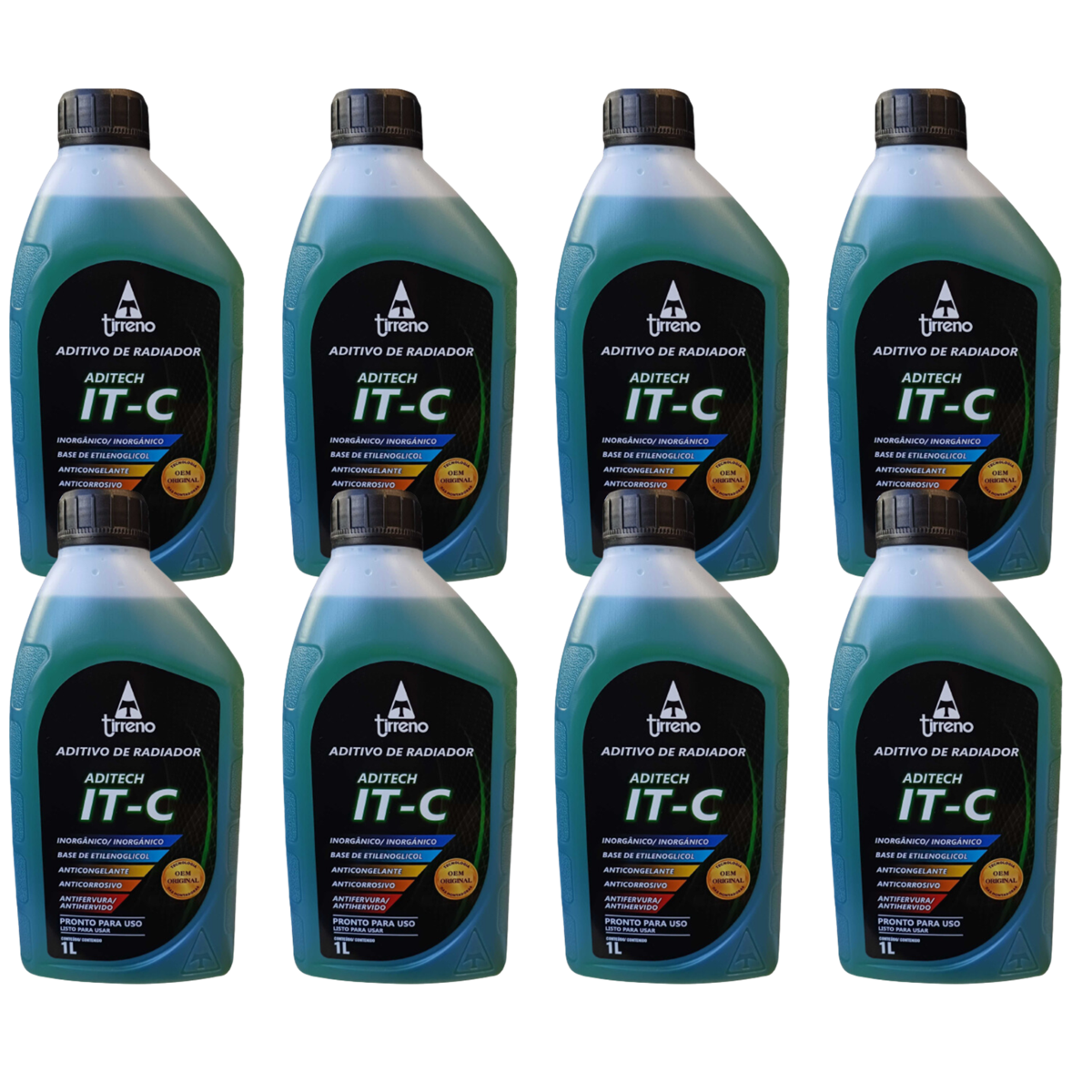 Kit 8 Litros Aditivo Radiador Pronto Para Uso Tirreno Inorgânico IT-C Verde Veículos até anos 90 - (1)