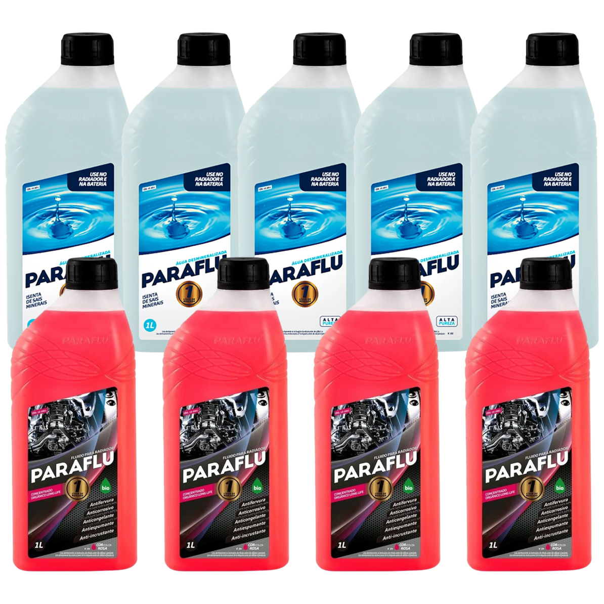 Kit 9 Litros com 4L Aditivo Radiador Rosa + 5L Água - (1)
