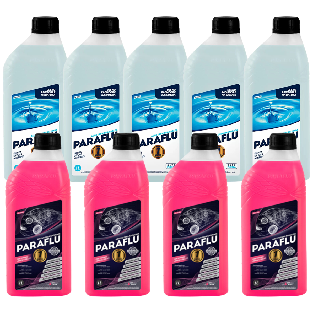 Kit 9 Litros com 4L Aditivo Radiador Rosa + 5L Água - (1)