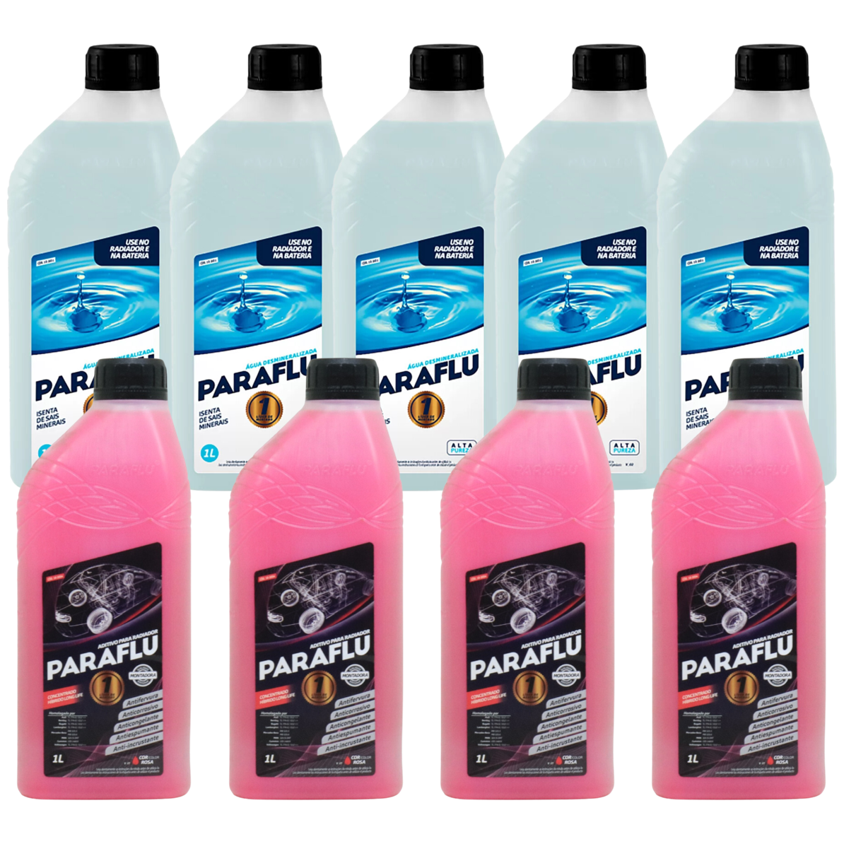 Kit 9 Litros com 4L Aditivo Radiador Rosa + 5L Água - (1)