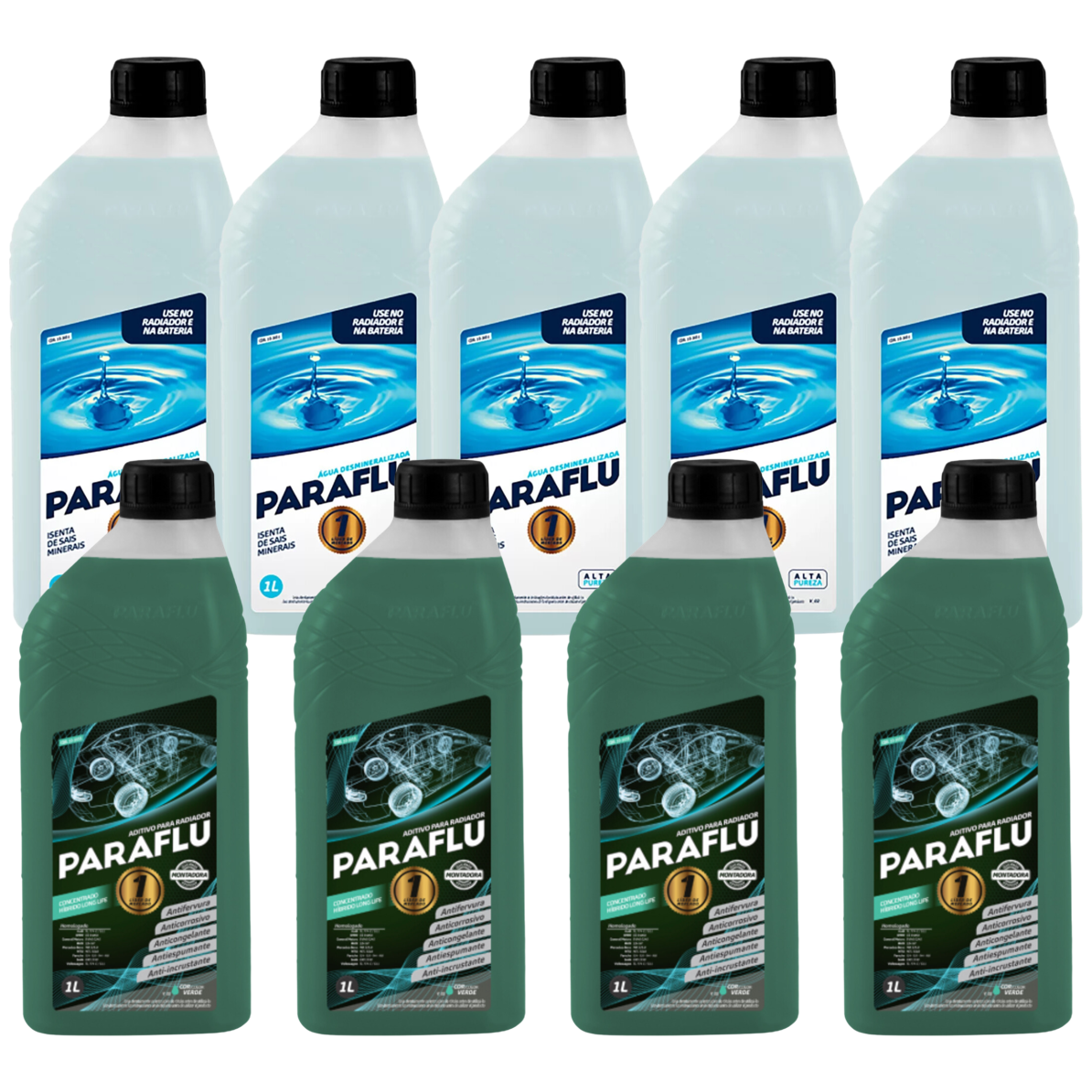 Kit 9 Litros com 4L Aditivo Radiador Verde + 5L Água - (1)