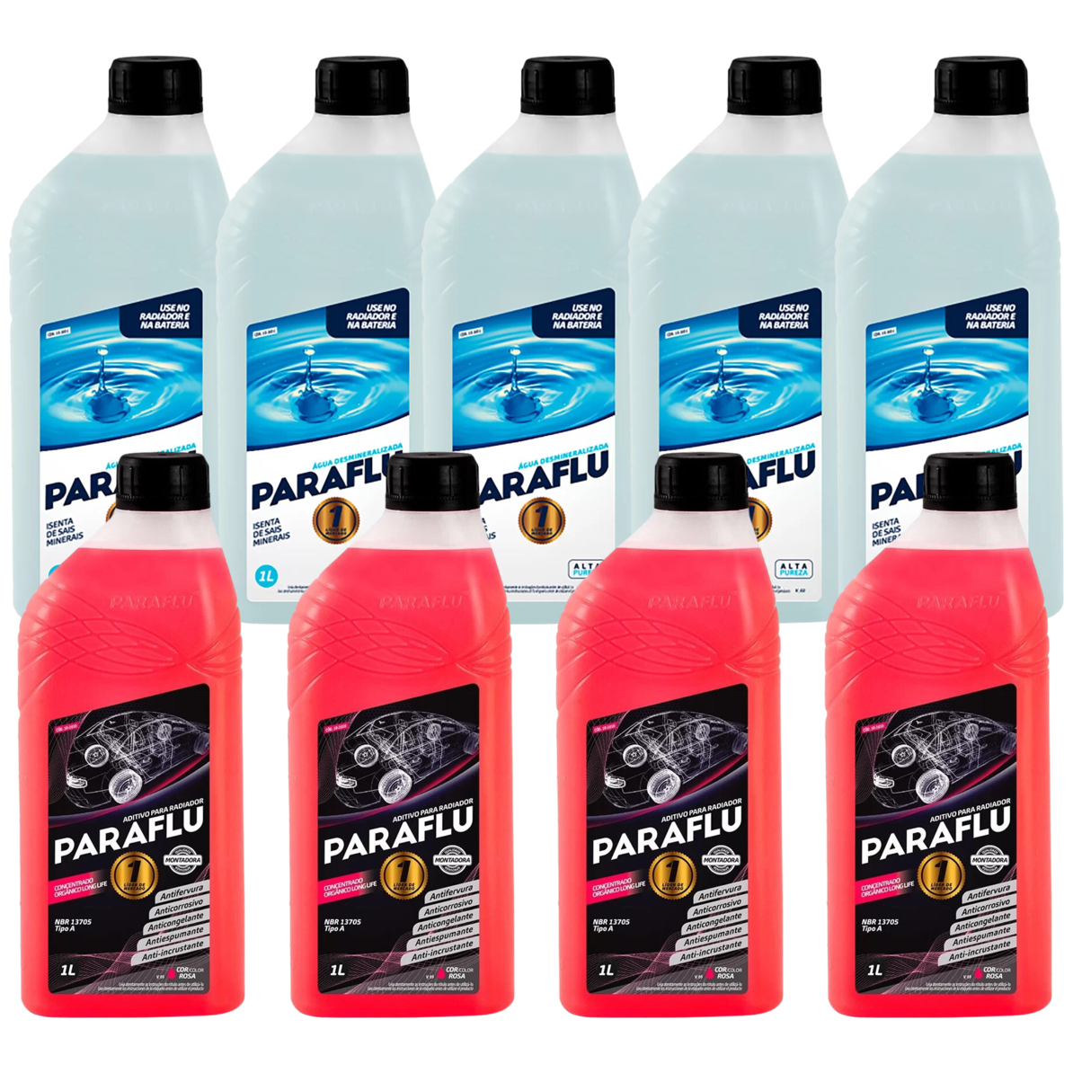 Kit 9 Litros com 4L Aditivo Radiador Rosa + 5L Água - (1)