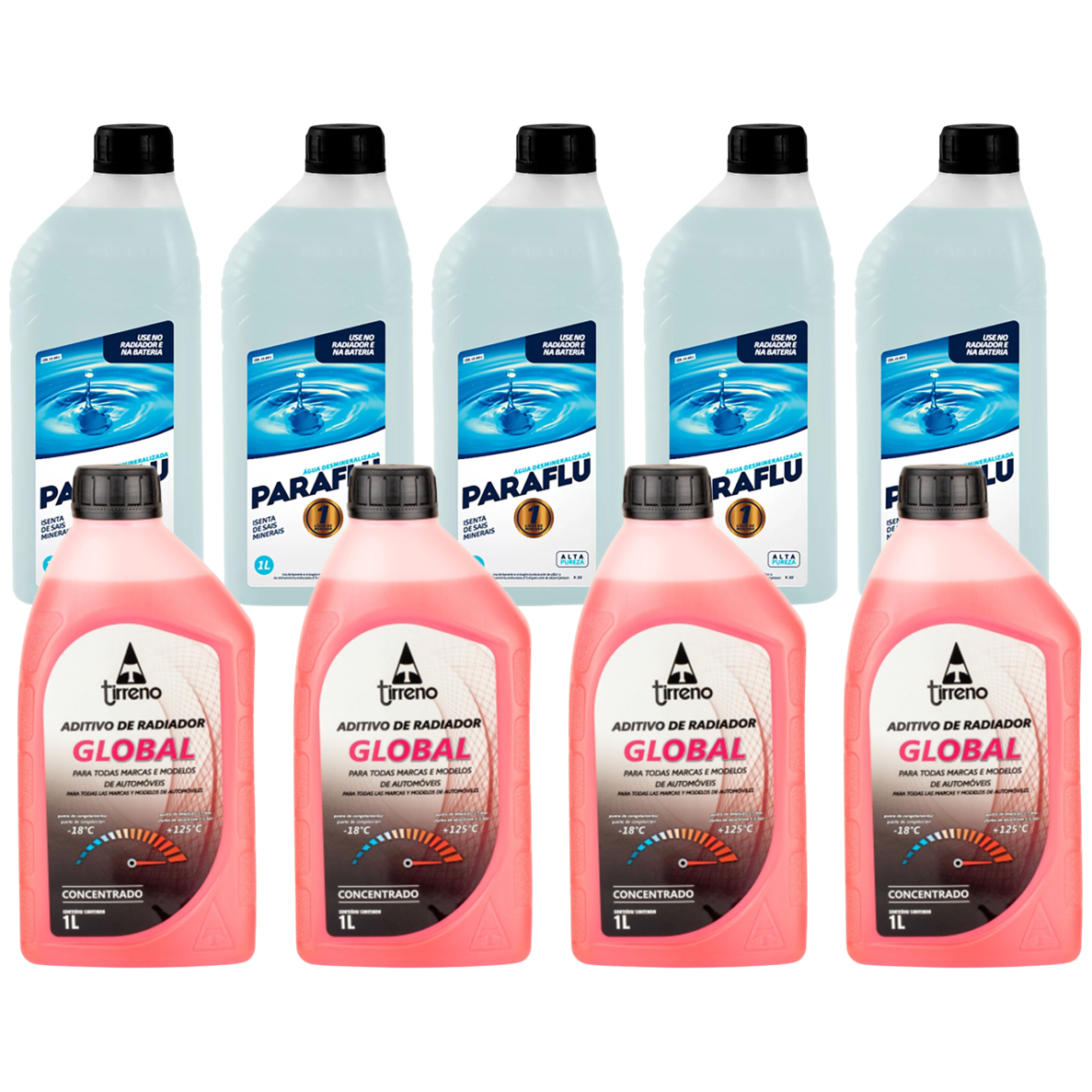 Kit 9 Litros com 4L Aditivo Radiador Rosa + 5L Água - (1)
