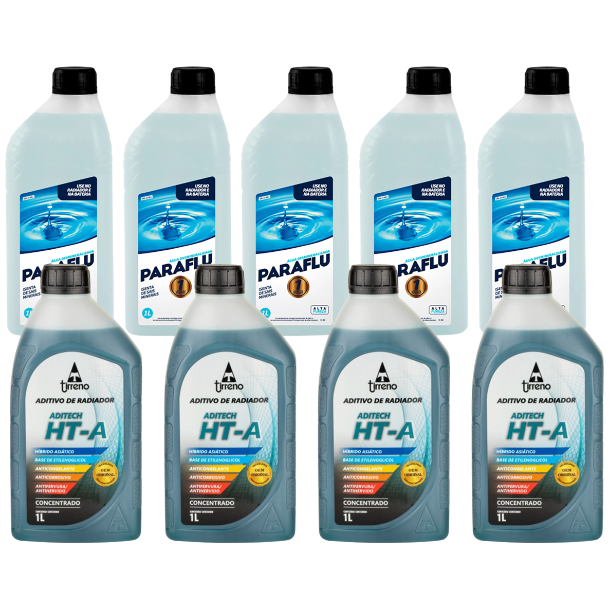 Kit 9 Litros com 4L Aditivo Radiador Azul + 5L Água - (1)
