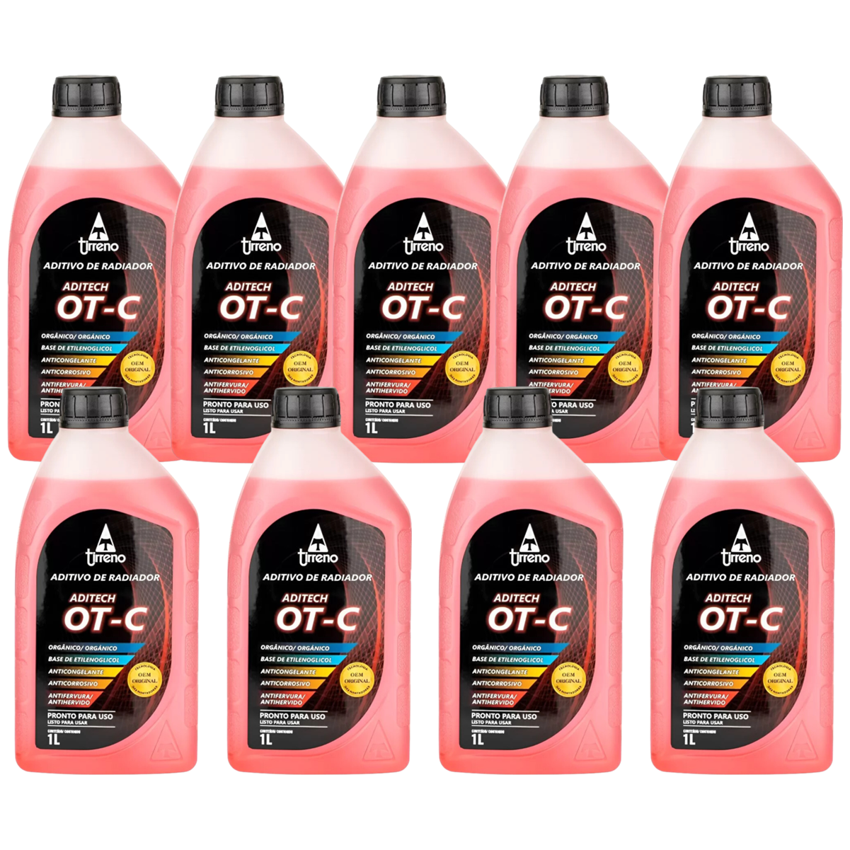 Kit 9 Litros Aditivo Radiador Pronto Para Uso Tirreno Orgânico OT-C Laranja - (1)