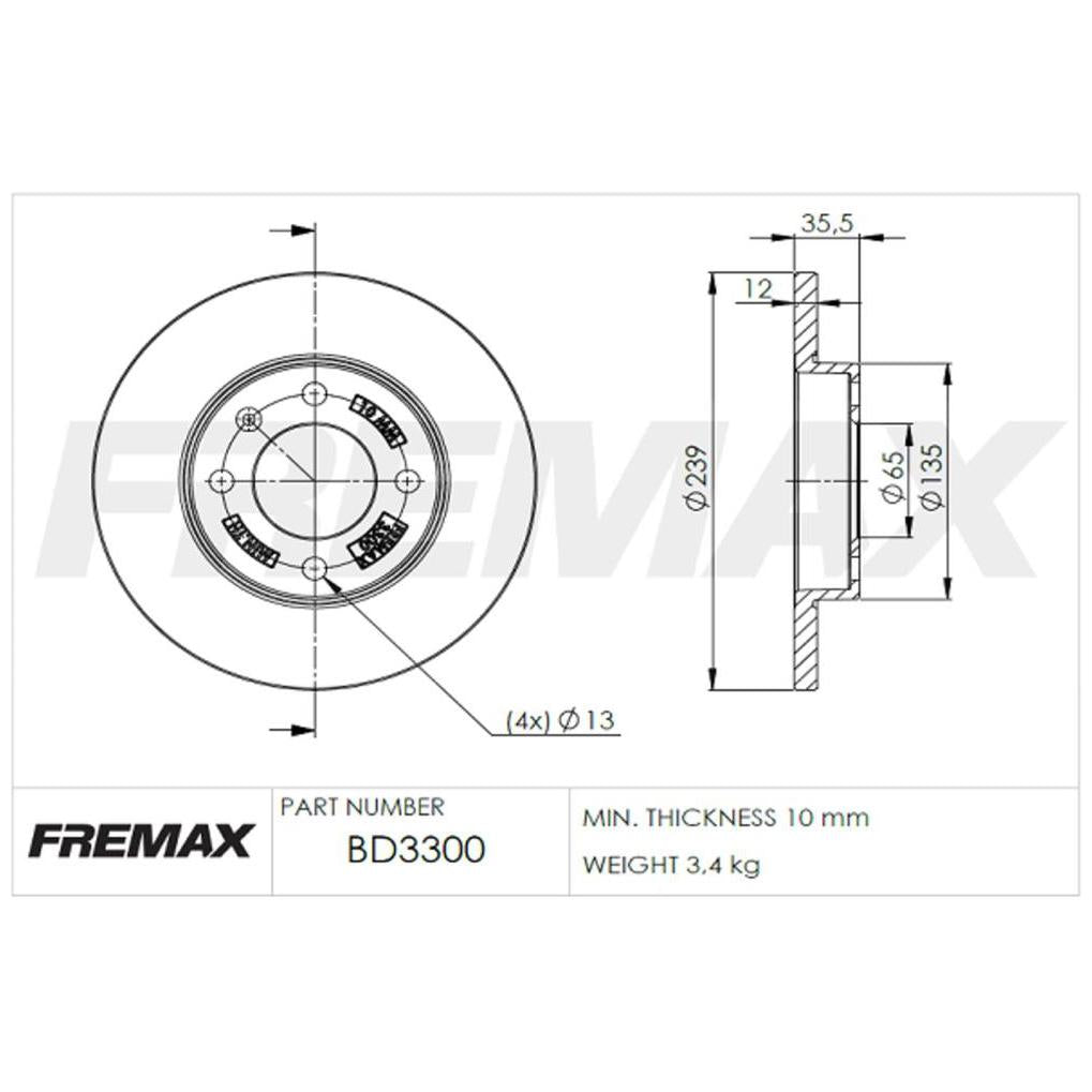 Par de Discos de Freio Sólido Dianteiro - Fremax - BD3300 - (2)