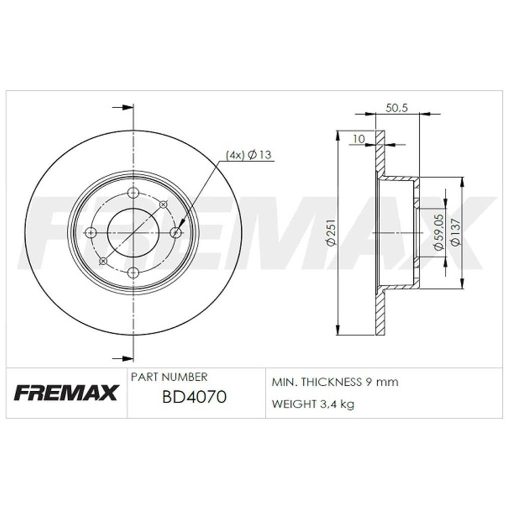 Par de Discos de Freio Sólido Traseiro - Fremax - BD4070 - (2)