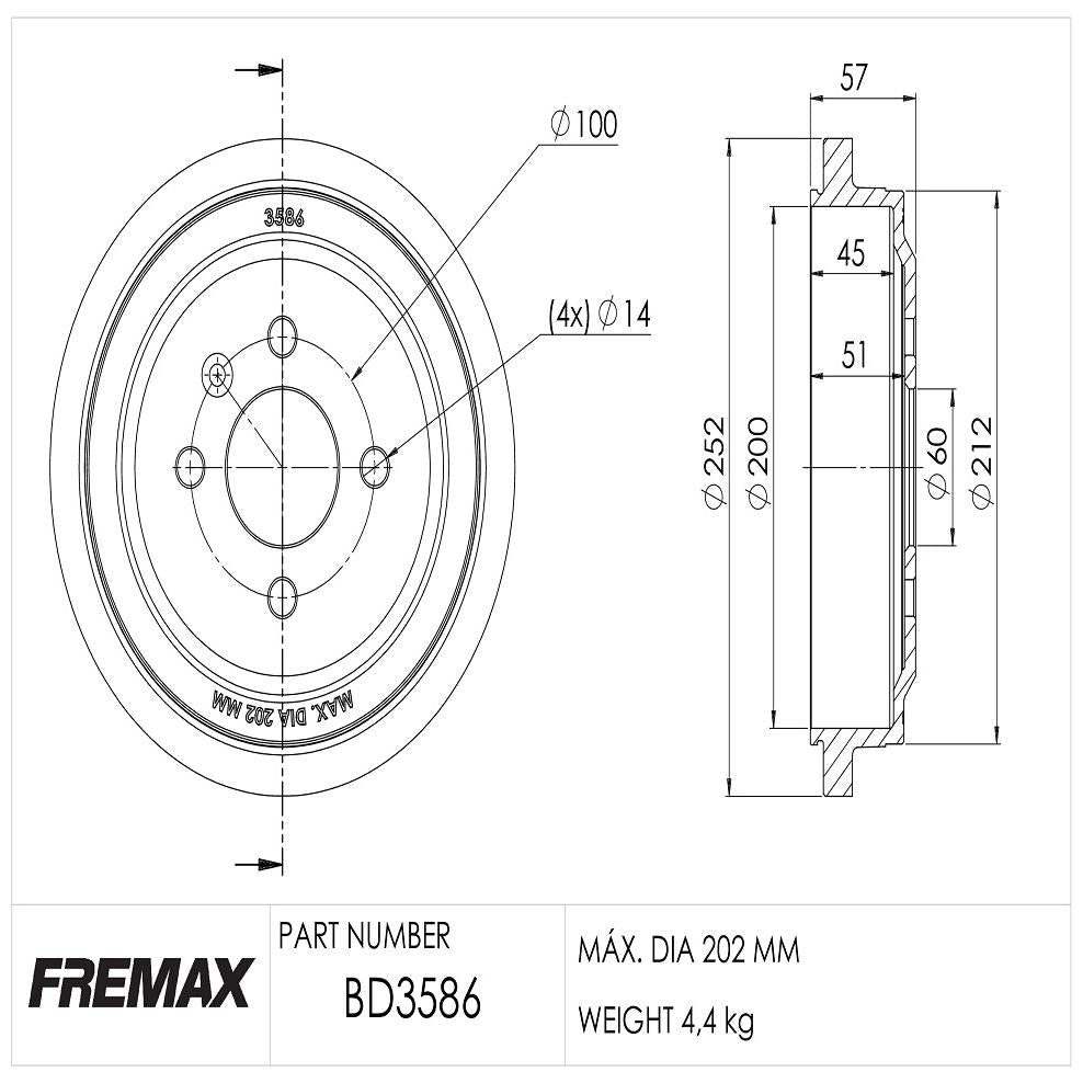 Par de Tambor de Freio Traseiro - Fremax - BD3586 - (2)