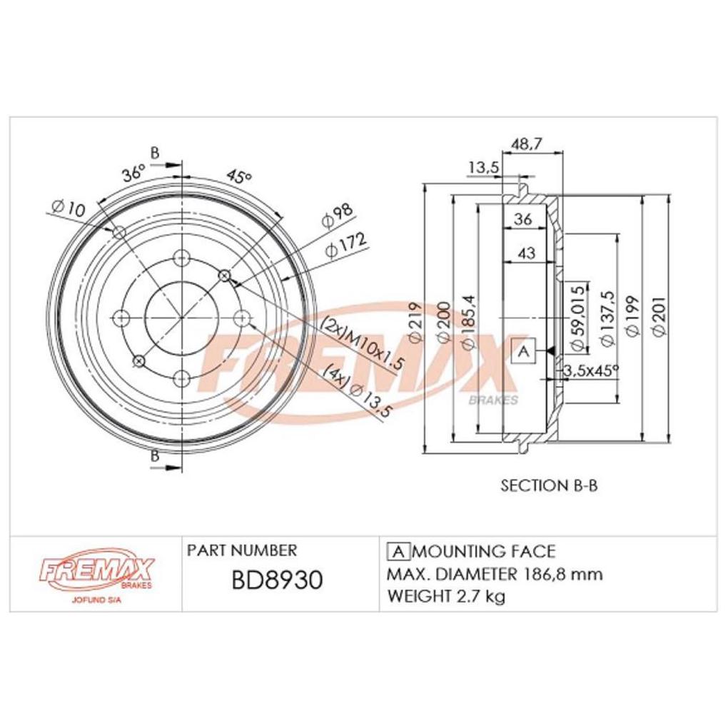 Par de Tambor de Freio Traseiro - Fremax - BD8930 - (2)