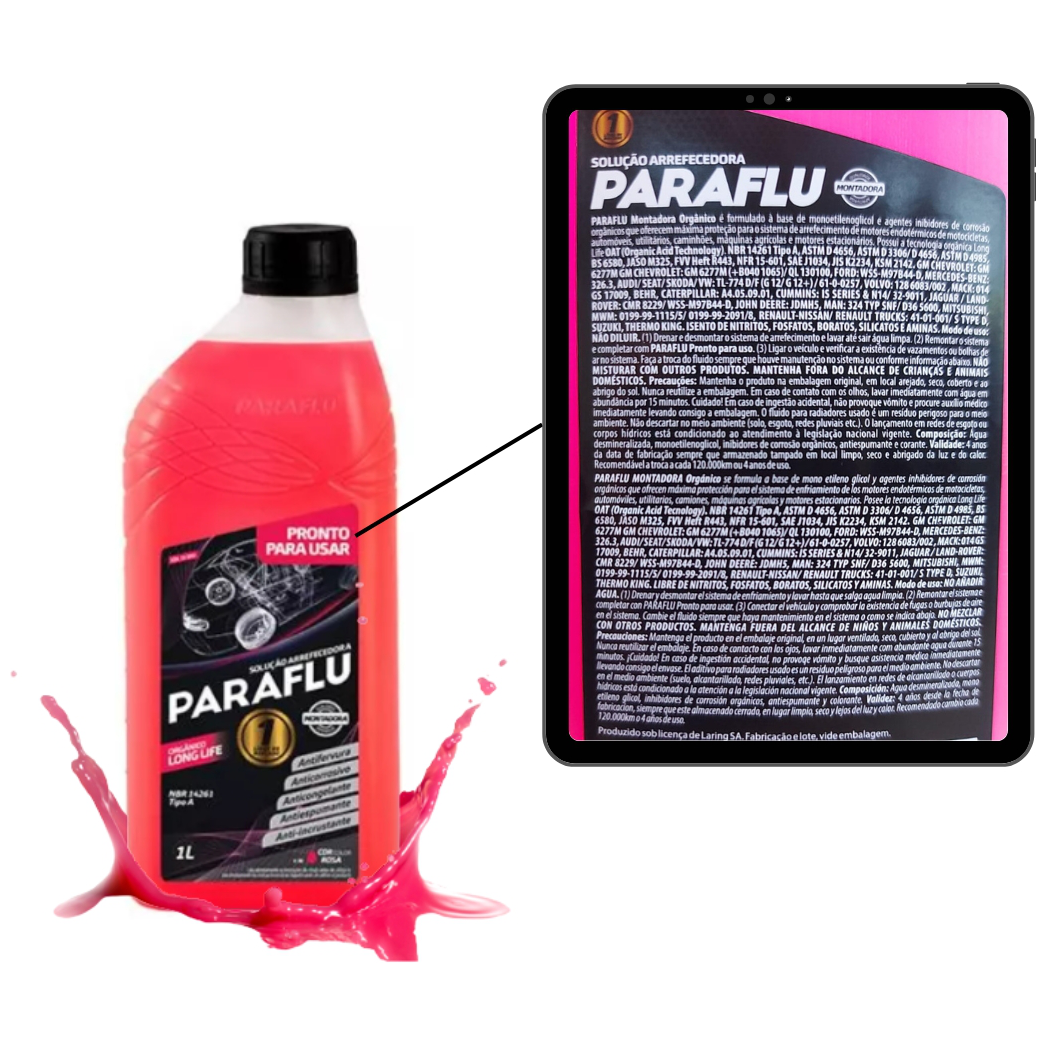 Kit 9 Litros Aditivo Radiador Pronto Para Uso Paraflu Montadora Orgânico Rosa - (5)