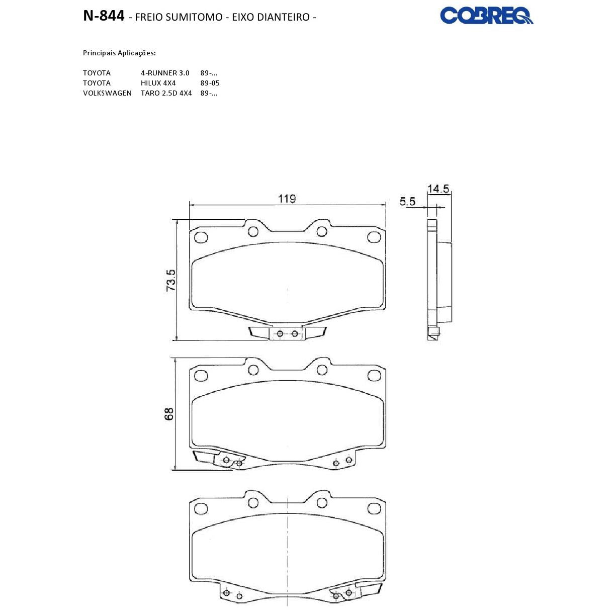 Pastilha de Freio Dianteira - Cobreq - N-844 - (3)