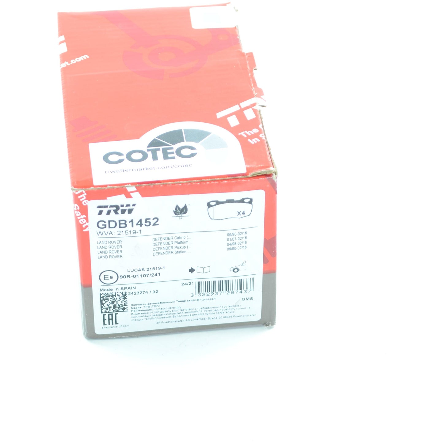 Pastilhas Freio Dianteira Antirruído Cotec - TRW - GDB1452 - (2)