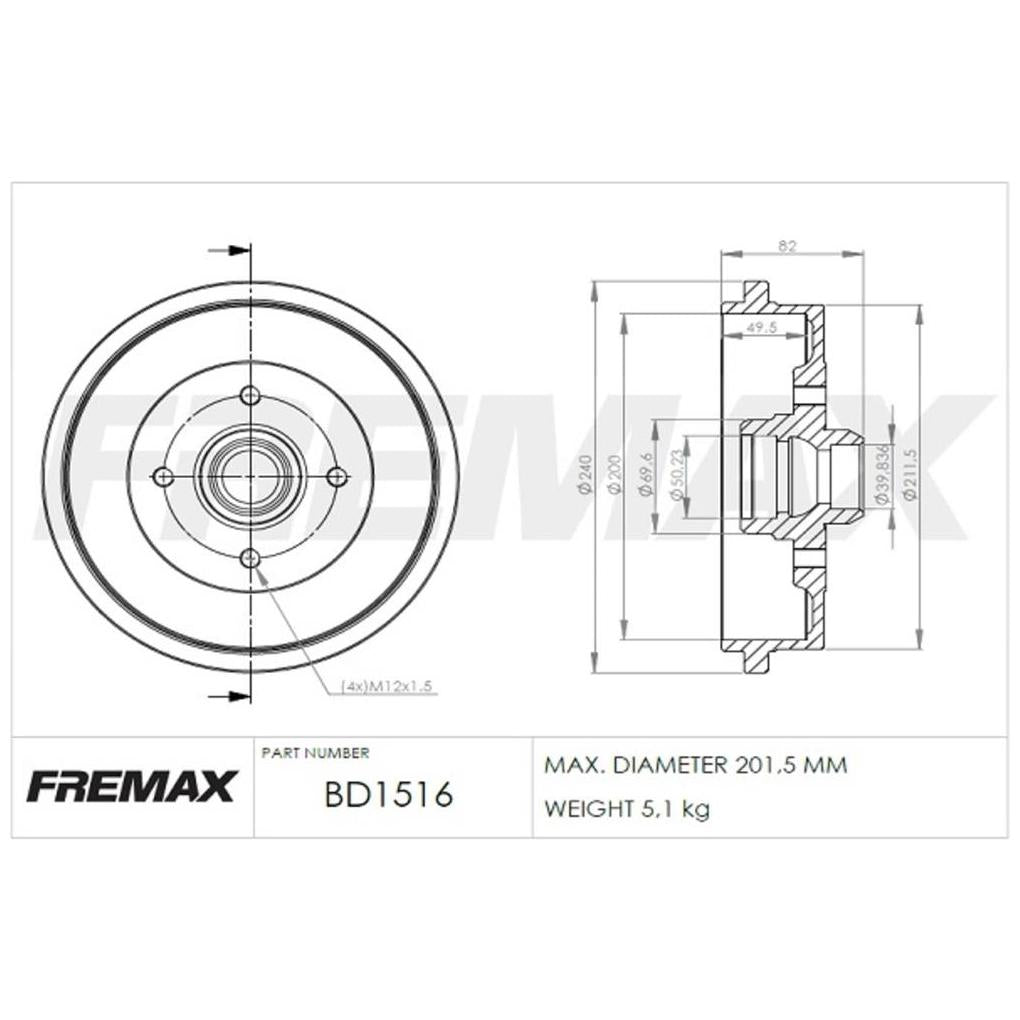 Tambor de Freio Traseiro - Fremax - BD1516 - (2)